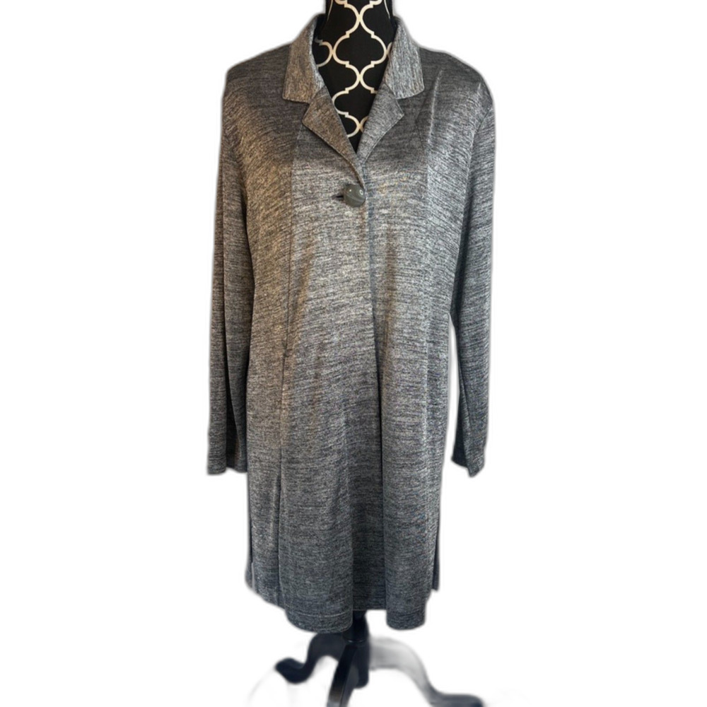 Chicos Gray‎ One Button Tunic Length Long Sleeve Cardigan Size 2/Medium